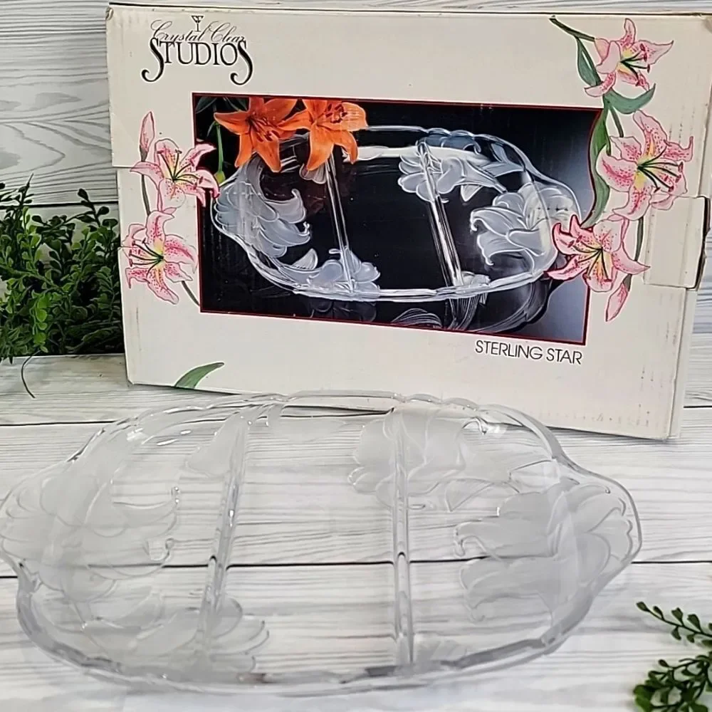 Crystal Clear Studios Lilly Glass Serving Tray Vintage 80s With Original Box
